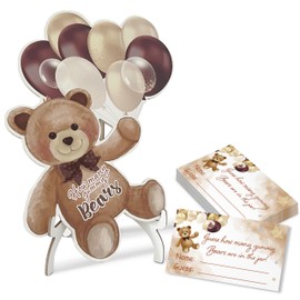  Guess How Many Gummy Bears Baby Shower Game, Neutral Boy Girl Brown Bear Theme Baby Shower Board Decoration, Baby Shower Candy Guessing Games,1 Wooden Board Sign and 50 Cards