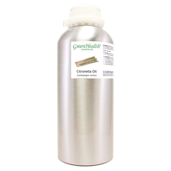 Citronella Essential Oil – 32 fl oz (946 ml) Aluminum Bottle w/ Plug Cap – 100% Pure Essential Oil – GreenHealth