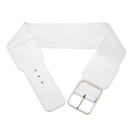 beltox fine Women's Wide Stretchy Cinch Belt 3 Inch Vintage Metal Buckle Belts 26-47(Fit 38"-47“, White)