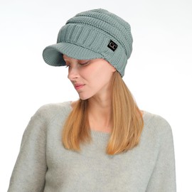 C.C Trendy Warm Oversized Chunky Soft Oversized Ribbed Slouchy Knit Hat with Visor Brim (Winter Mint)