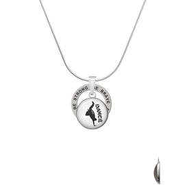 Delight Jewelry Silvertone Domed Hip Hop Handstand Dance - Silvertone Be Strong Be Brave Be Fearless Message Ring Necklace, 18"