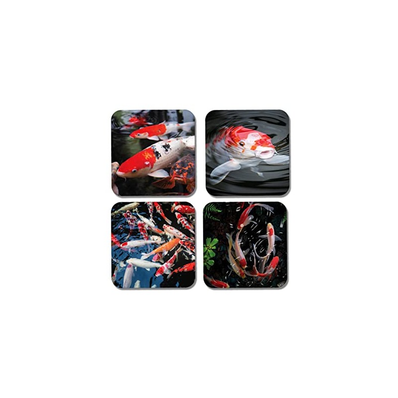4 x Square Koi Carp Coasters - Fish Pond Wildlife