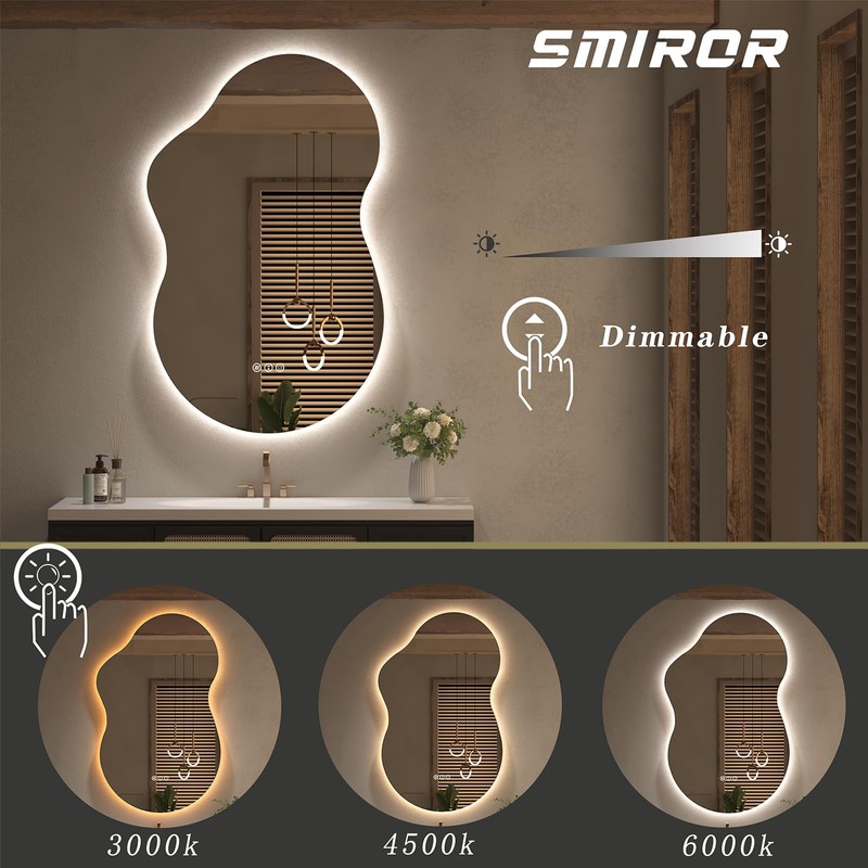 SMIROR Asymmetrical Backlit Bathroom Mirror with Lights 24 x 36,