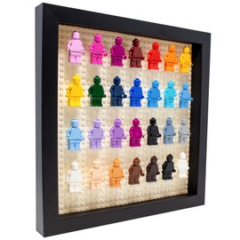 Poster Palooza Figurine Display Case 10x10 Black Shadow Box for Miniature Figures 10x10 Black Wood Shadow Box with White Base to Display Up to 28 Block Figures
