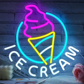 Ice Cream Neon Sign for Wall Decor Dimmable Ice Cream Led Neon Sign for Ice cream Shop Birthday Christmas Party Bedroom Bar Drink Shop Wall Decoration USB Powered