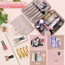 HCFGS Travel Makeup Bag [with Brushes Holder & Detachable Pouch] Cosmetic Bag Large Capacity Waterproof Makeup Case Storage Organiser for Women & Girls (Pink)