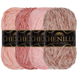 JubileeeYarn - Hilo de felpilla - Peso peinado - 100 g/madeja - Tonos de rosa - 4 madejas