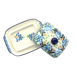 Blue Rose Polish Pottery Lily of the Valley Butter Dish