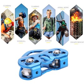 30KN Pulley, Double Bearing Aluminium Climbing Pulley, Aerial Work Equipment for 13mm Rope with Smooth Surface, for Outdoor Exploration and Mountaineering (Blue)