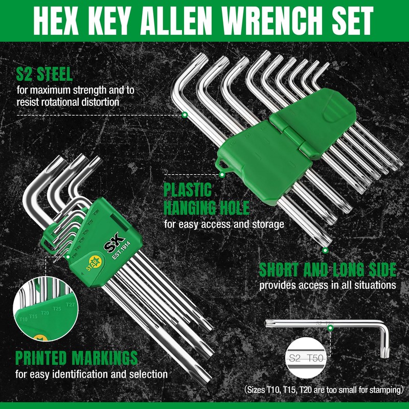 SK 9-Piece Allen Wrench Set, Star Hex Key Set, L-Shaped,