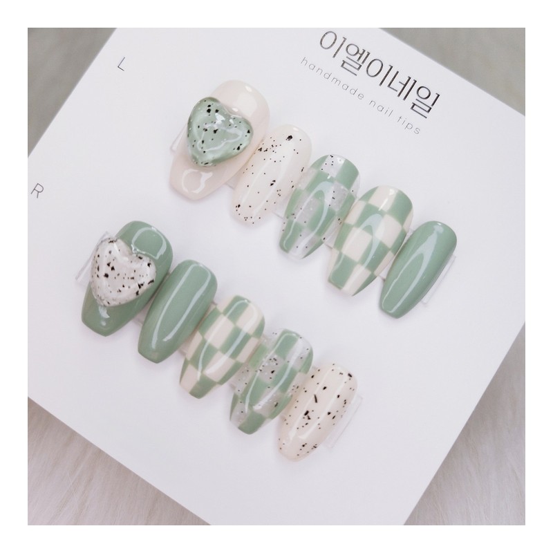  Oreo Checkerboard Handmade Nail Tips - Short Round /