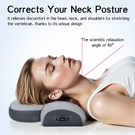 JINXIA Pillow Massage Neck Hump –Fisiorest 3-in-1 Neck Massager Pillow with Heat, Cervical Support & Hump Corrector for Women and Men, Memory Foam Support(Grey)