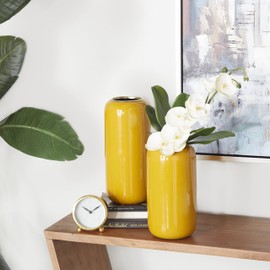 The Novogratz Metal Decorative Vase Centerpiece Vases, Set of 2 Flower Vases for Home Decoration 11", 13"H, Yellow
