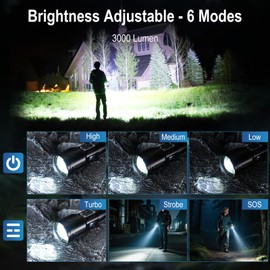 HOSONIC Flashlights High Lumens Rechargeable, LED Super Bright Flashlight, Linternas with LCD Digital Display, 6 Mode, Flash Light Battery Powered for Emergencies Camping Gift