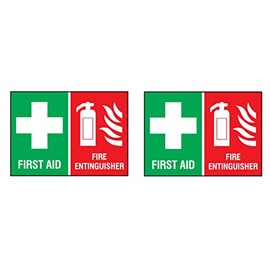 First Aid Fire Extinguisher Inside Vinyl Sticker Decals – Set of 2, 4-Inch Emergency Safety Kit Labels for Cars, Offices, and Toolboxes