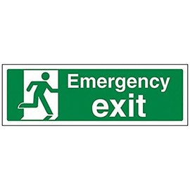 VSafety 21015AX-R Safe Condition Exit Sign,"Emergency Exit", Landscape, 1 mm Rigid Plastic, 300 mm x 100 mm, Green