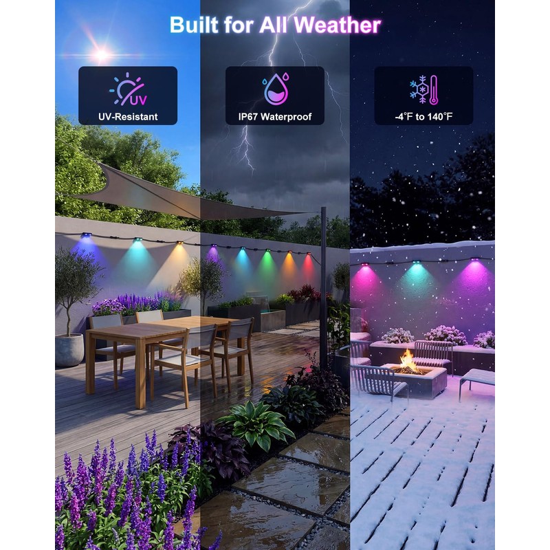 Outdoor Deck Lights, RGBCW Smart Fence Lights with 2700K-6500K Dimmable
