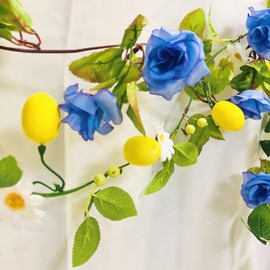 Artificial Lemon Rose Vine Garland,Artificial Fruit Flower Greenery Vine for Front Door,Wall,Home,Wedding,Christmas Decoration (Lemon+Rose)
