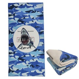 stampringt Extra Large Cute Camo Shark Beach Towels for Adult Boys, Big Oversized Thick Microfiber Terry Cloth Sandproof Quick Dry 30 x 60