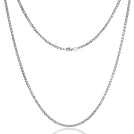 RWQIAN Men's Silver Cord Chain Stainless Steel Men's Wheat Chain Twist Necklace 3 mm Long 45-65 cm, Stainless Steel