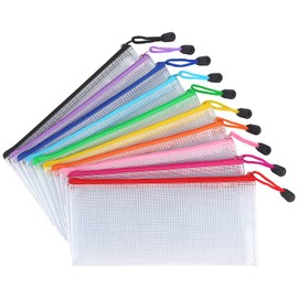 Tamaki 10 Pack Mesh Zipper Pouch Document Waterproof Zip File Bags Plastic Pencil Pouches A6 Size for Classroom Organization School Office Supplies(Colorful)