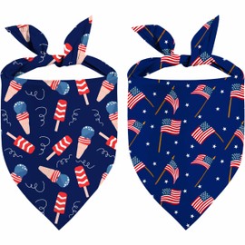 4th of July Dog Bandanas, Patriotic Pet Decorations 2 Pack, Adjustable Independence Day Holiday Party Bandana American Flag Triangle Bibs Cat Scarf Set