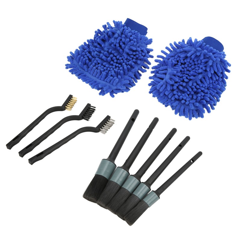 10pcs Car Detailing Brush Kit Wash Mitt Wire Brushes Flexible