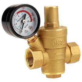 Water Pressure Valve, Brass DN15 Adjustable Water Pressure Regulator Pressure Reducing Valve with Gauge Meter for Tap Water Equipment