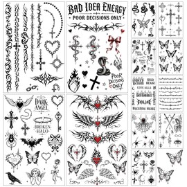 13 Sheet Y2K Temporary Tattoos Waterproof Black Temporary Tattoos for Adult