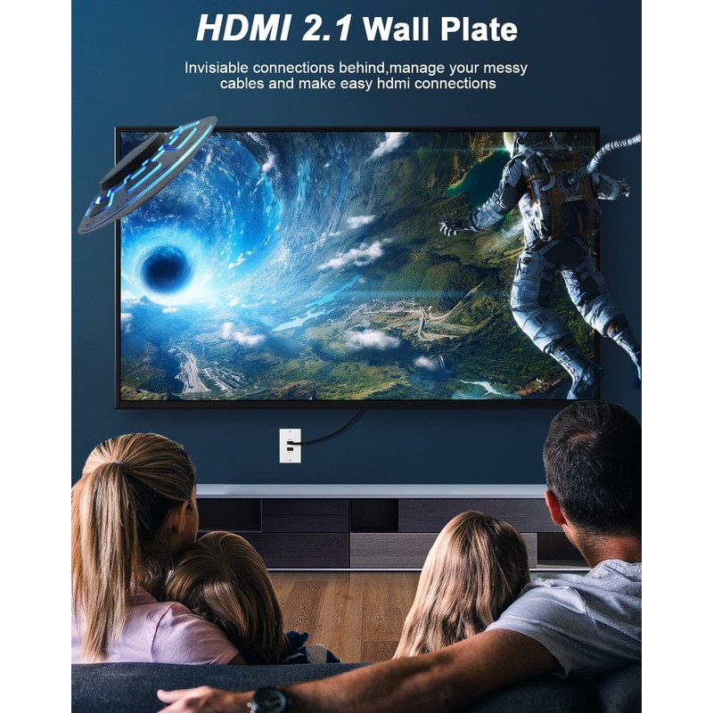 HDMI 2.1 Wall Plate(2 Port), ELECTOP 8K HDMI Wall Outlet