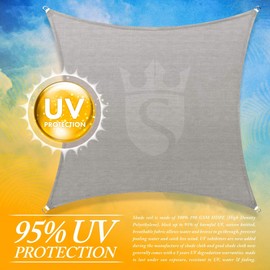 Royal Shade 16' x 16' Gray Square Sun Shade Sail Canopy Outdoor Patio Fabric Shelter Cloth Screen Awning - 95% UV Protection, 200 GSM, Heavy Duty, 5 Years Warranty, We Make Custom Size