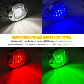 PSEQT 6Pcs 6LED RGBW Boat Courtesy Lights, 4-color 3'' Round Waterproof Marine Interior Deck Transom Stern Navigation Lights for Pontoon Fishing Boat Bass Sailboat Kayak Yacht