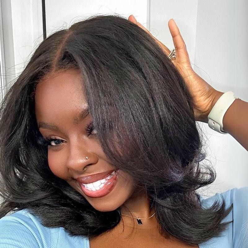 【UPGRADED】Nadula Yaki/Silk Straight Bob Lace Wig With Drawstring 180% Density