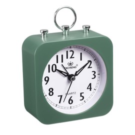 uxcell Small Battery Operated Analog Alarm Clock, Square Travel Clock ABS Plastic Alarm Clocks for Bedroom Snooze, 12/24H, Green