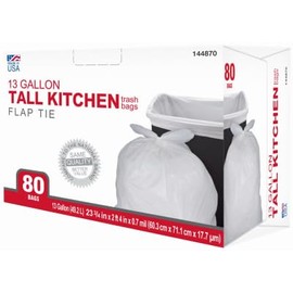 1942879 Tall Kitchen Trash Bags, White, 13 Gallons, 80-Ct - Quantity 6