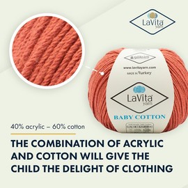 Lavita Baby Cotton Crochet Yarn Bundle - 2 Pack Durable and Soft Yarn for Crocheting and Knitting - 40% Acrylic & 60% Cotton Crocheting Yarn for Baby Clothes. Blankets and More, 361 Yards