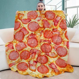Pizza Blanket Adult, Pepperoni Pizza Flannel Fleece Throw Blanket for Couch, Bed, Fun Food Themed Gift for Adults and Kids 120CM