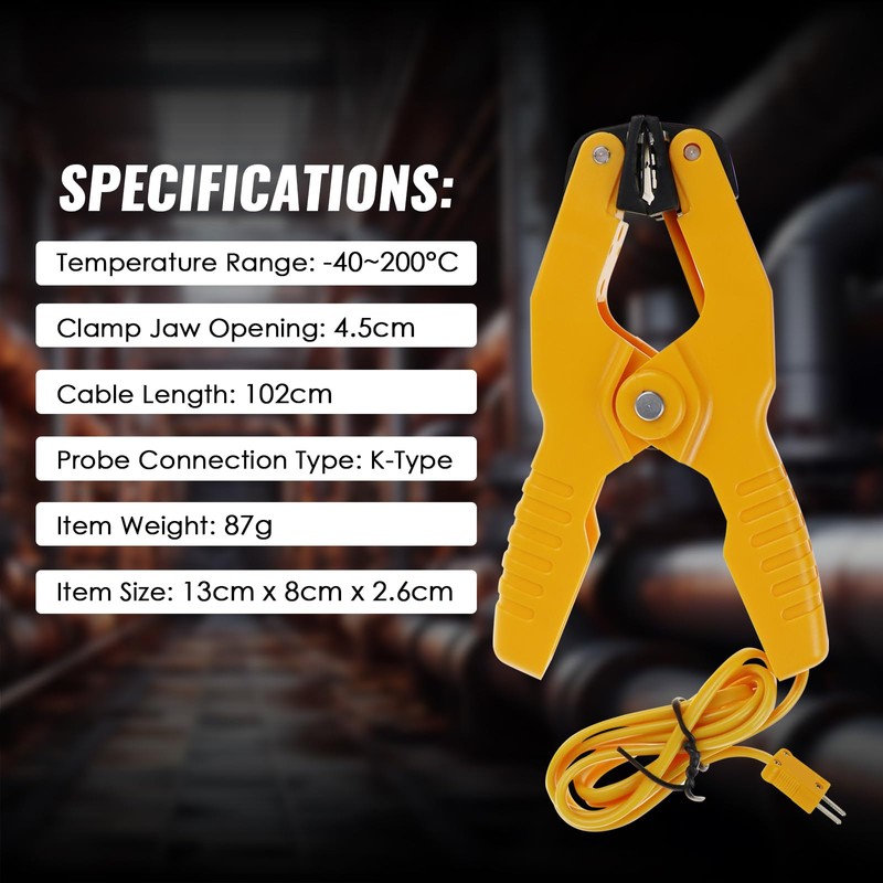 K-Type Thermocouple Temperature Clamp for HVAC Systems, 2 pcs Pipe