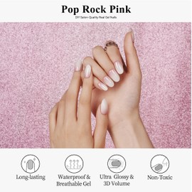 Drizzle Semi Cured Gel Nail Strips, Real Polish Art Stickers (UV/LED Light Required), Glossy Glitter Solid Color Full Wraps, Long Lasting Waterproof Decal for Women (Pop Rock Pink)