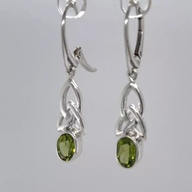 Amber America Facetted Oval Green PERIDOT Celtic Earrings - 925 STERLING SILVER Leverback #23e