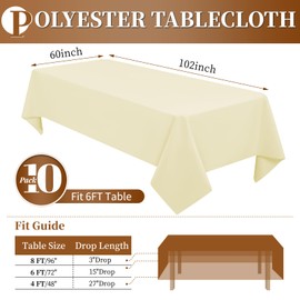 Teruntrue 10 Packs Beige Polyester Tablecloth 60 x 102 inch Rectangle Table Cloth for 6 Foot Tables Resistant Washable Fabric Table Cover Polyester Beige Table Cloth for Party,Wedding, Banquet