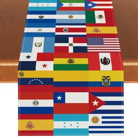 Linen National 22 Spanish Speaking Countries Flags Table Runner Latin American Hispanic Heritage Month Decorations and Supplies for Home Classroom School -13×72''