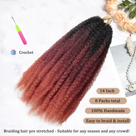 TUVOJALE Marley Twist Braiding Hair 14 inch Afro Kinky Curly Crochet Braids 8 Packs Cuban Twist Crochet Braids Synthetic Low Maintenance Skin-Friendly Marley Hair Extensions(1B/530/350, Packs of 8)