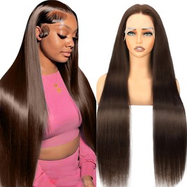 28 Inch Chocolate Brown Lace Front Wig Human Hair 200 Density 13x6 Transparent HD Straight Lace Front Wigs Human Hair Pre Plucked Colored Frontal Wigs Human Hair Brown Wig Human Hair Wigs for Women
