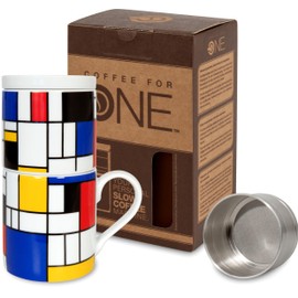 Könitz Hommage to Mondrian Small Fragments Coffee for One Kaffeefilterset, 3-TLG, Becher, Tasse, Aufsatz, Edelstahlfilter, Porzellan, 370 ml, 11 5 618 1907