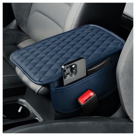 carleef Arm Rest Cover for Car,Leather+Memory Foam Center Console Cover with Storage Bags,Universal Middle Console Cover Car Accessories Interior for Most Cars Center Consoles (Blue)