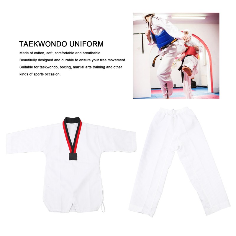 Taekwondo Uniform Striped Model Polyester Cotton with Belt Martial Arts