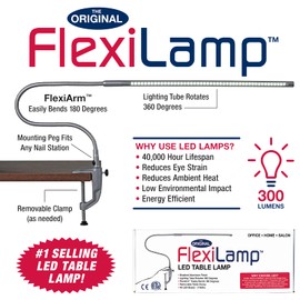 Americanails Original FlexiLamp - LED Table Desk Lamp - Removable Clamp - Adjustable Lighting for Nail Stations - Manicure Table Light - Flexible Arm - 48 LED Beads - 300 Lumens