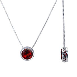 Silver Garnet Necklace, Slider Solitaire Gemstone Pendant with 16" Box Chain; Garnet Birthstone Pendant Gemstones for women by Lotus Stone Design (16.00, garnet)