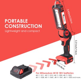 OTYTY LED Work Light for Milwaukee M18 18V Battery, 30W 2000LM Cordless Portable Lighting Tool Rechargeable Work Flashlight, Pivoting Head, Black and Red